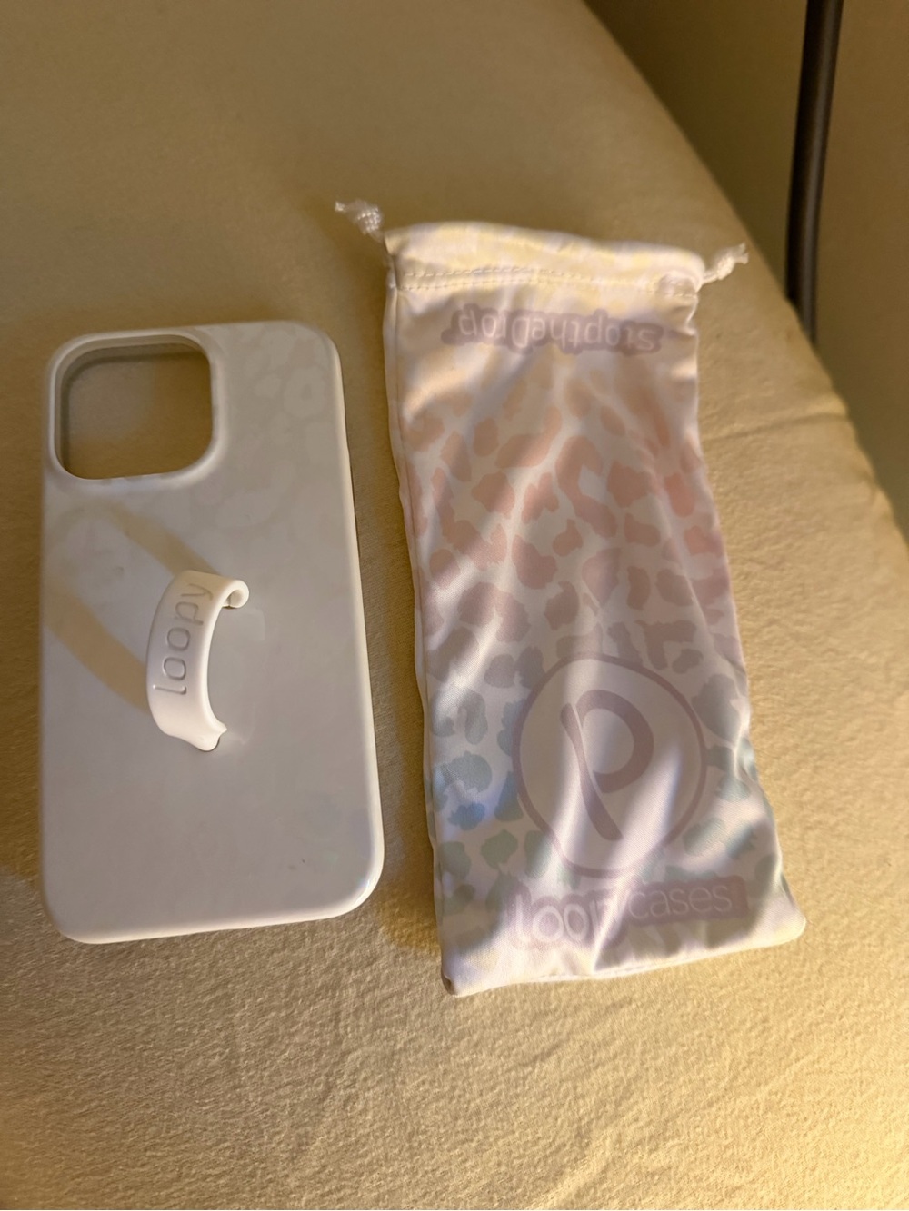 Loopy iPhone  14 White Animal Print Iridescent Phone Case with Matching Pouch